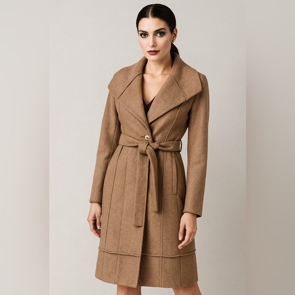 Calvin Klein Oatmeal Wool Blend Belted Coat Sz. 14‎